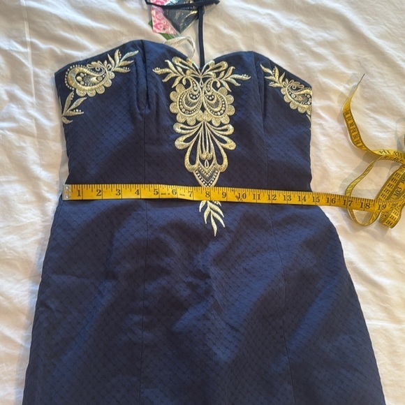 Lily Pulitzer NWT Elegant Navy Blue Dress with Intricate gold Embroidery - Picture 10 of 12